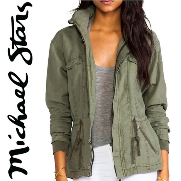 Michael Stars Jackets & Blazers - Michael Stars Linen Utility Jacket Military Anorak Zip up Army Olive Green L